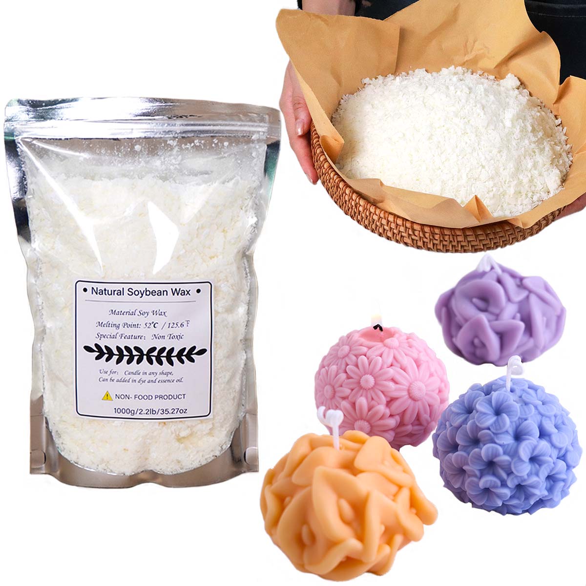 Candle Making Kit - 100/250/500/1000g ขี้ผึ้งถั่วเหลืองธรรมชาติ Flake DIY เทียนทําด้วยมือหัตถกรรม Additive-ฟรีเทียนหอมวัตถุดิบทําชุด