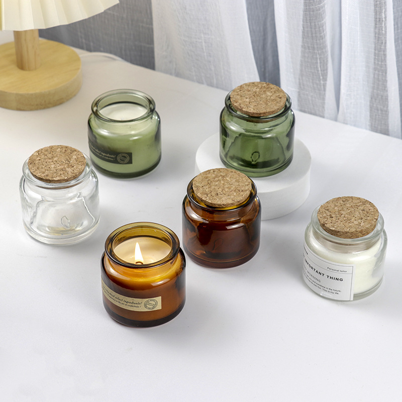 Candle Containers - แก้วเทียนหอมทำมือสีน้ำตาลสไตล์เรโทร ทนความร้อนสูง พร้อมฝาปิด แก้วเปล่าสำหรับทำ DIY ภาชนะใส่เทียนขี้ผึ้ง